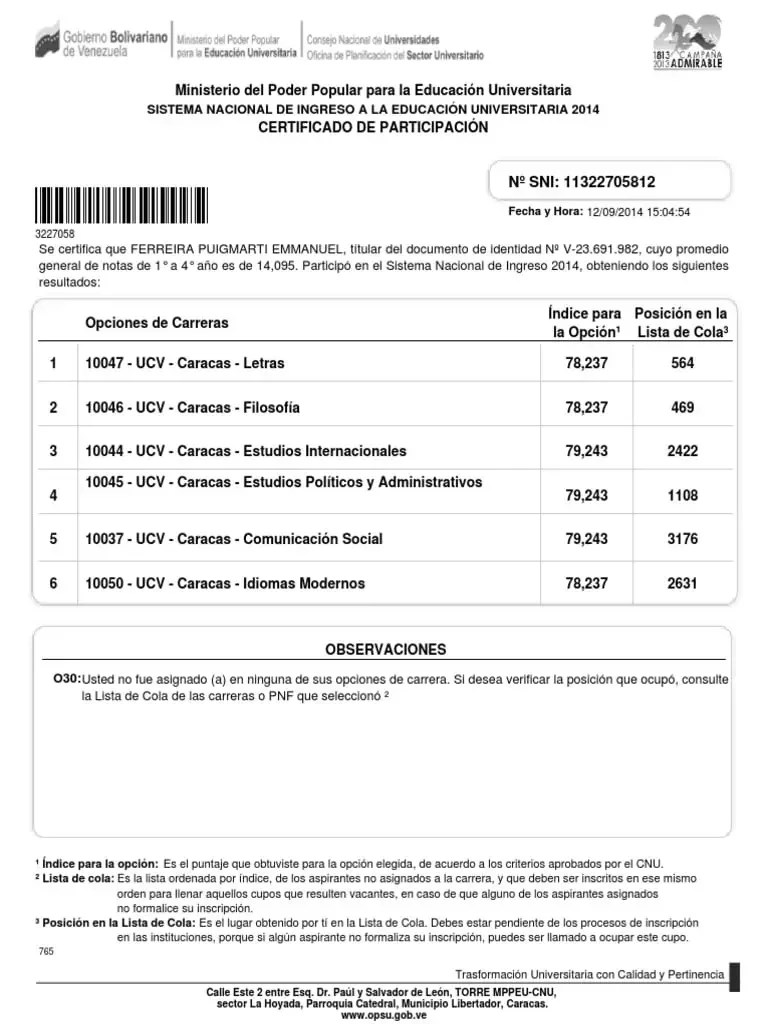 Planilla y opciones de carrera en la Prueba OPSU: todo lo que necesitas saber