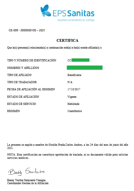 Cómo obtener el certificado de Sanitas para afiliación, aporte y médico