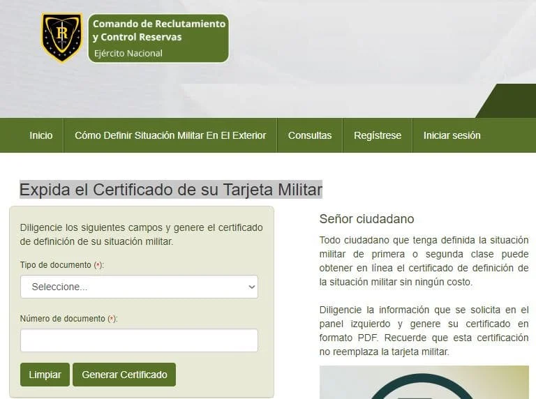Requisitos del Certificado de Libreta Militar