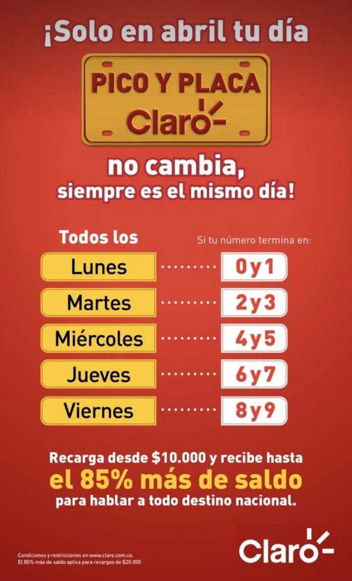 Todo lo que necesitas saber sobre el Pico y Placa Claro en Colombia