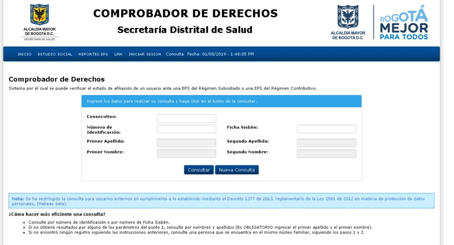 Consulta y afiliación de derechos con comprobador
