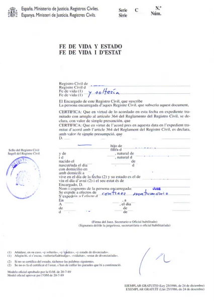Trámites para solicitar la fé de vida en España