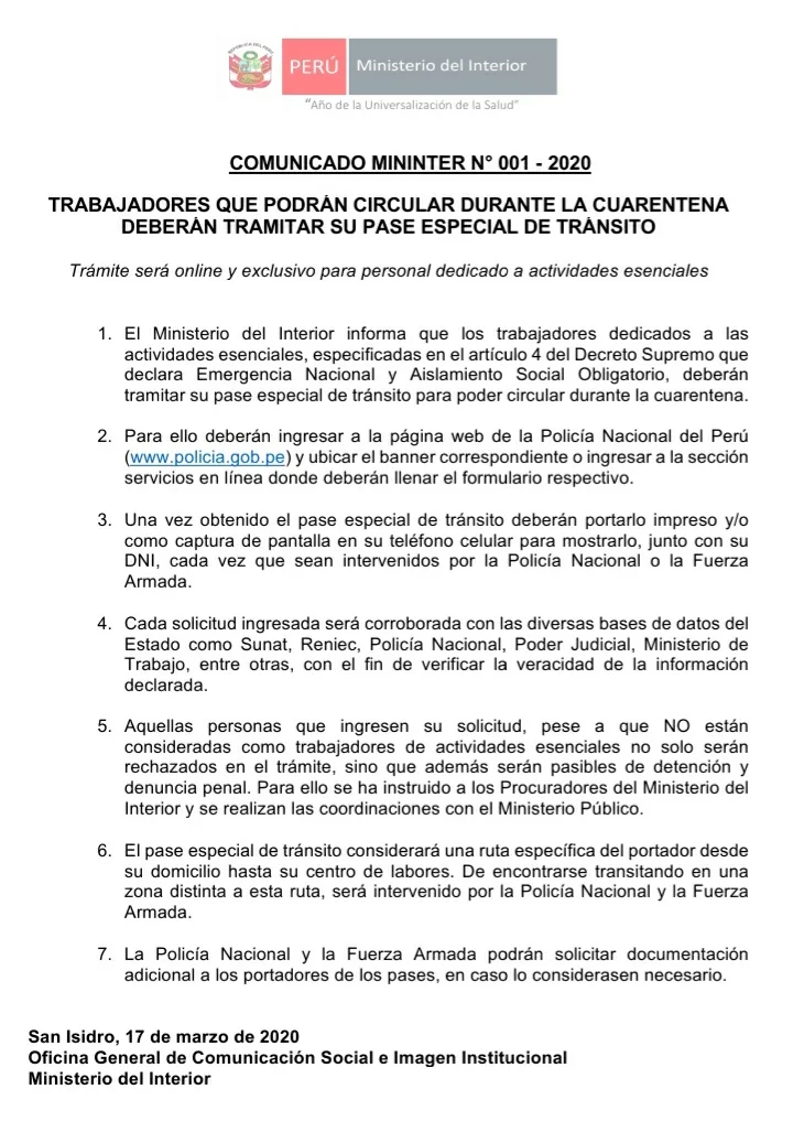 ¿Cómo obtener un permiso especial para circular durante restricciones de tránsito en Perú?